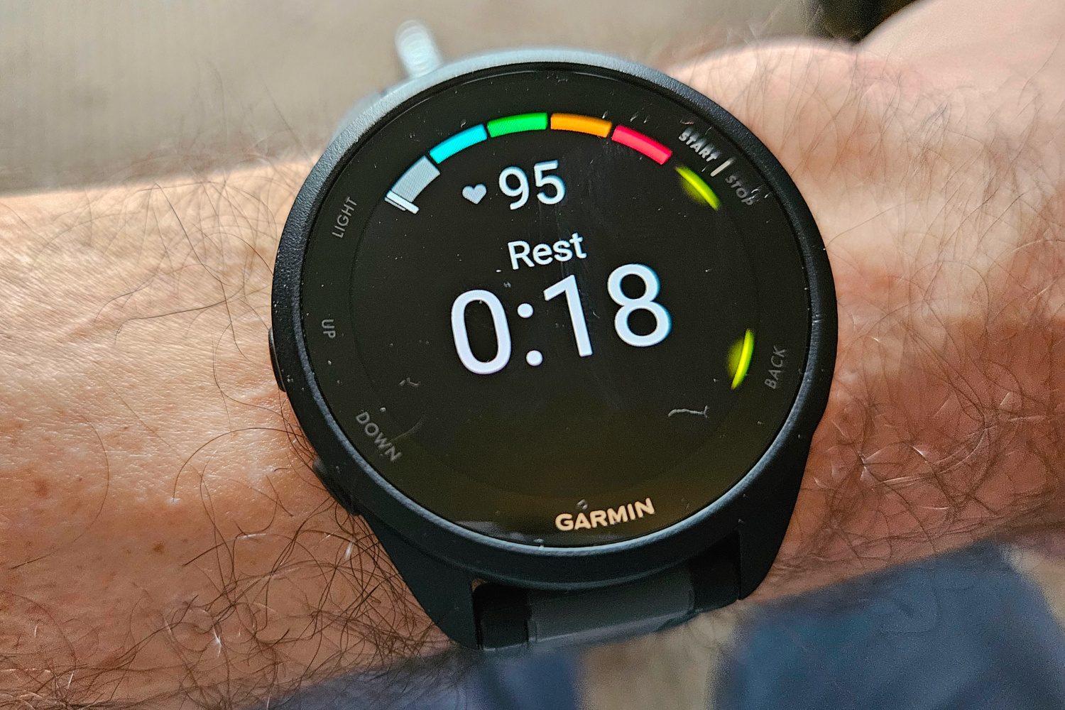 A rest period on the Garmin Forerunner 165 Music.