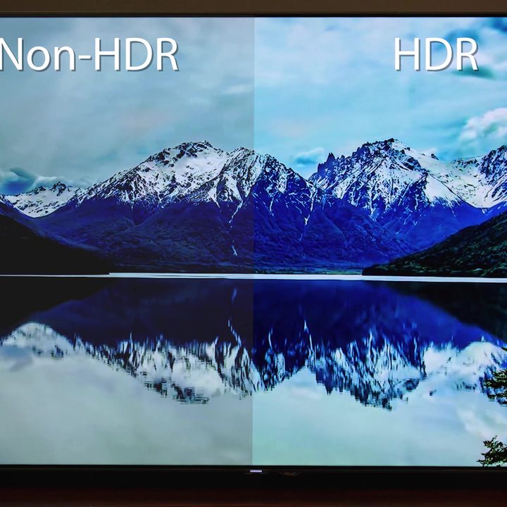 A TV screen showing a mountain scene to comare HRD vs. SDR.