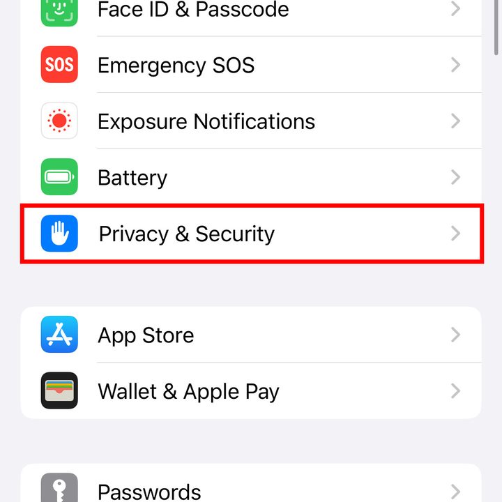 The Settings menu in iOS.