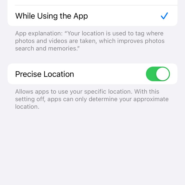Removing location services from the Camera app.