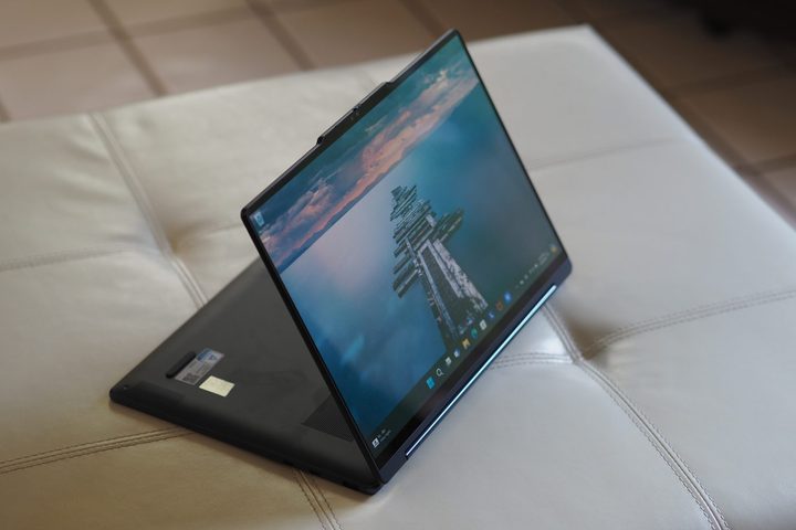 Lenovo Yoga 9i Gen 9 top down view showing media mode.
