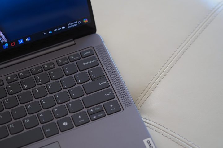 Lenovo Slim 7i Gen 9 top down view showing speaker.