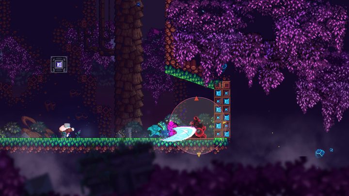 A small figure wearing a fur lined coat fires a duplicate of itself, which slashed a bomb in the game Lucid.
