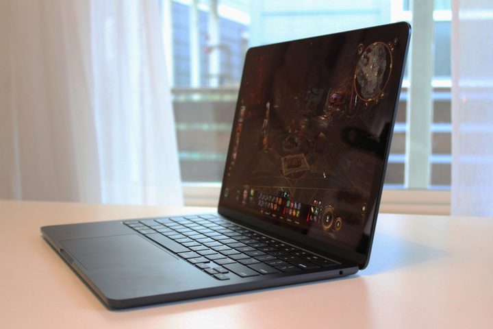 A side angle of the M3 MacBook Air with Baldur's Gate 3 on the screen.