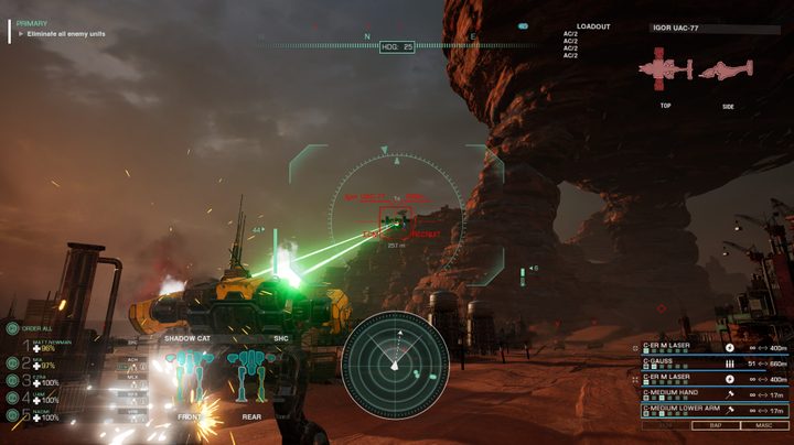 A mech shoots a ship in MechWarrior 5: Clans.