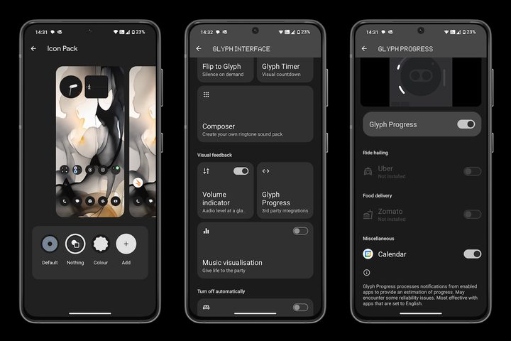 Screenshots taken from the Nothing Phone 2a's software