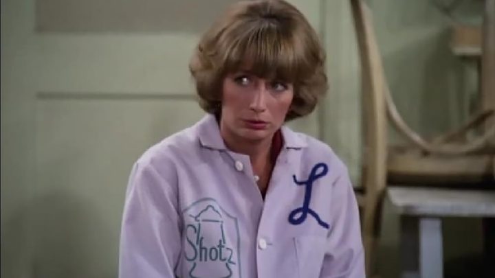 Penny Marshall as Laverne looking sheepish in a scene from Laverne * Shirley.