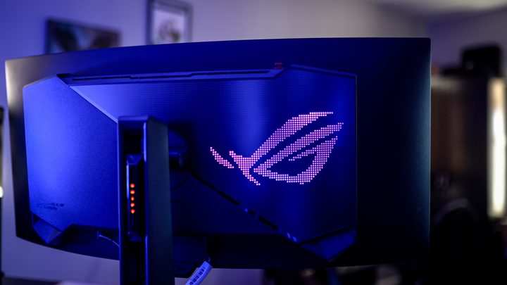 The back of the Asus ROG PG34WCDM.