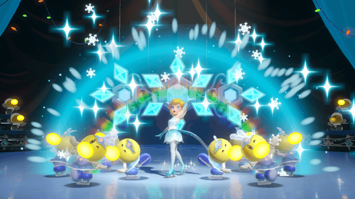 Peach stands with Theets on ice in Princess Peach: Showtime!