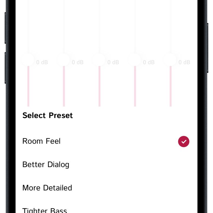 PSB Speakers Headphones app for iOS: EQ settings.