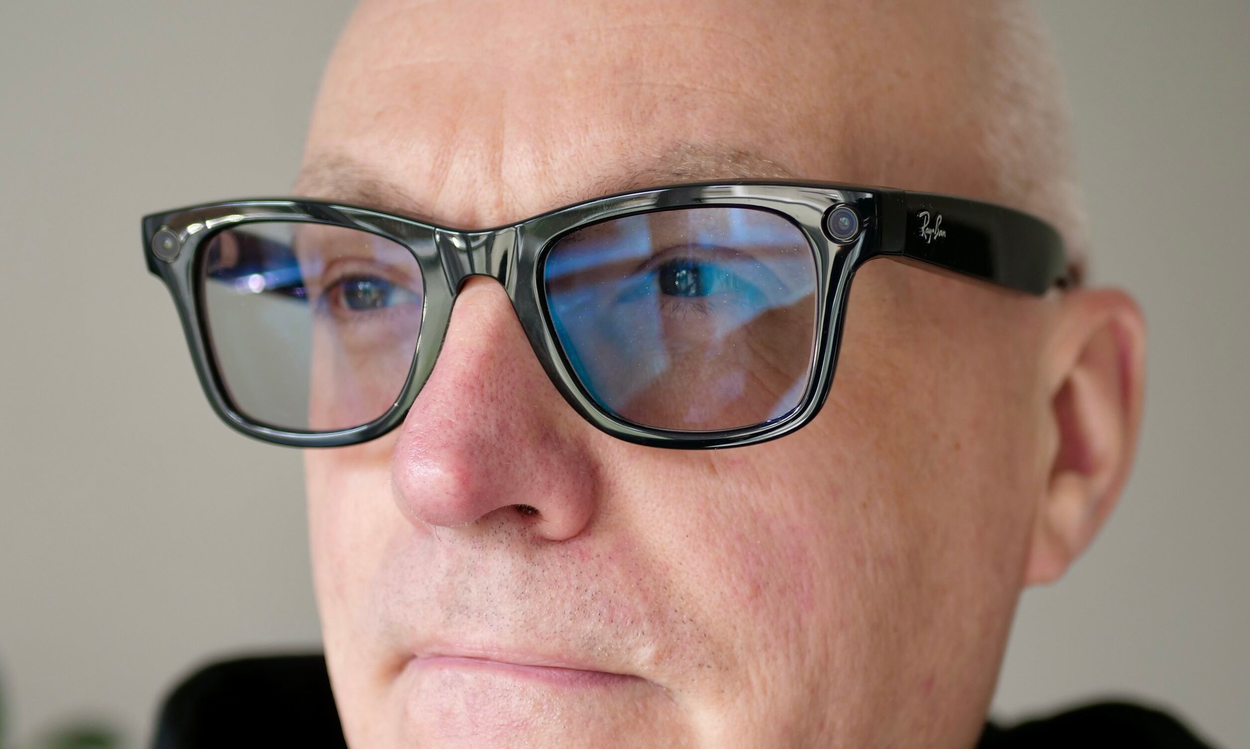 A person wearing Ray-Ban Meta smartglasses.