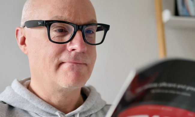 A person wearing Ray-Ban Meta smartglasses.
