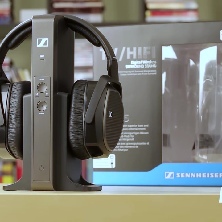 Senneiser RS 175 radio frequency headphones on a stand.