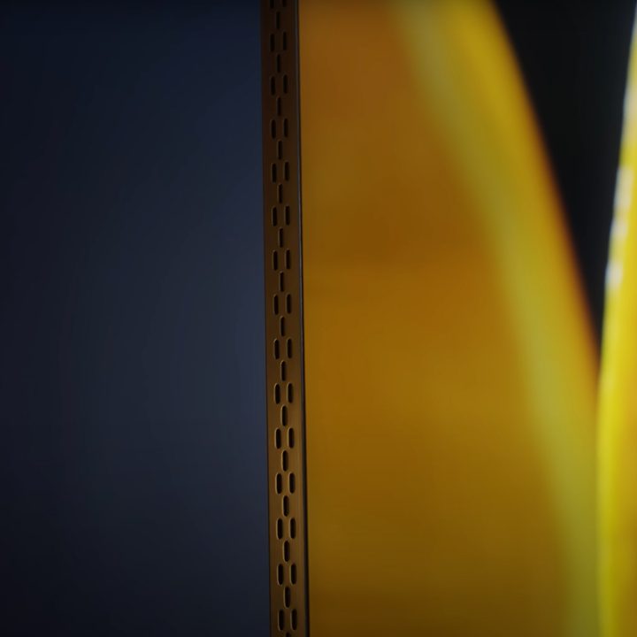 A closeup of the thickness of a Samsung QN900D.