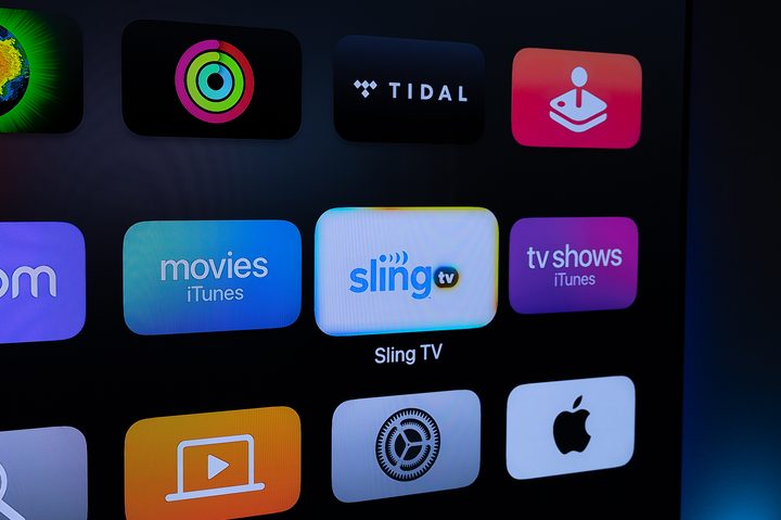 Sling TV app icon on Apple TV.