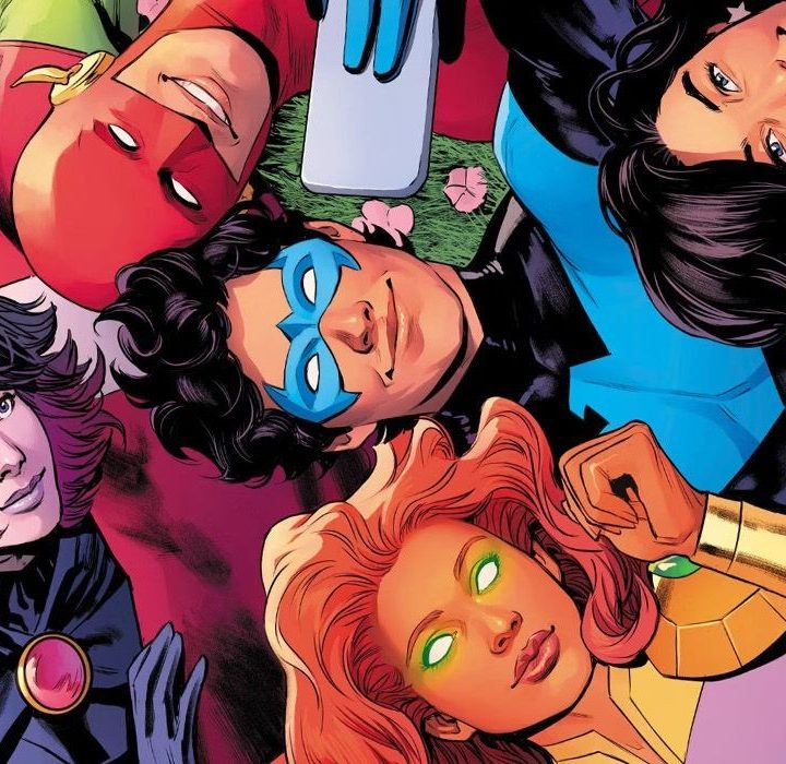 The Teen Titans pose for a picture in a DC comic book.