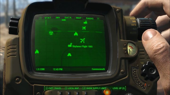 A pipboy showing a map in Fallout 4.