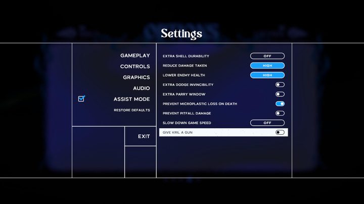 Settings menu