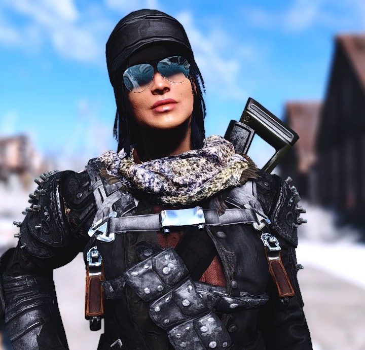 A player in fallout 4 with tons of clothes.