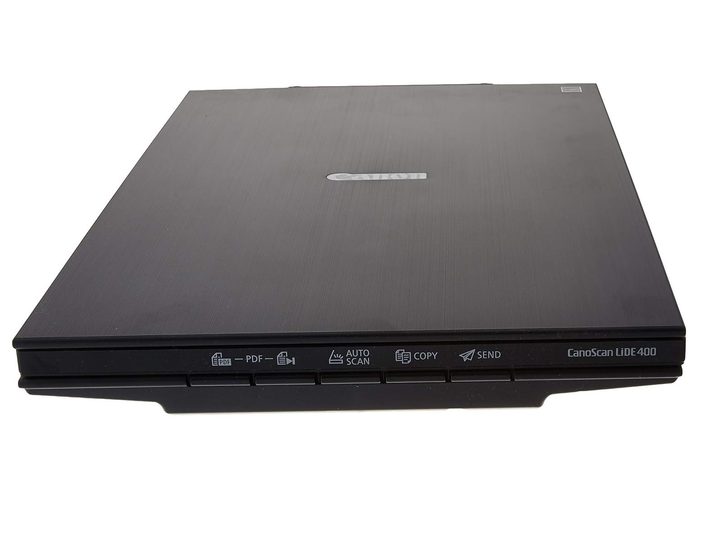 A side view of the Canon CanoScan Lide 400 photo scanner.