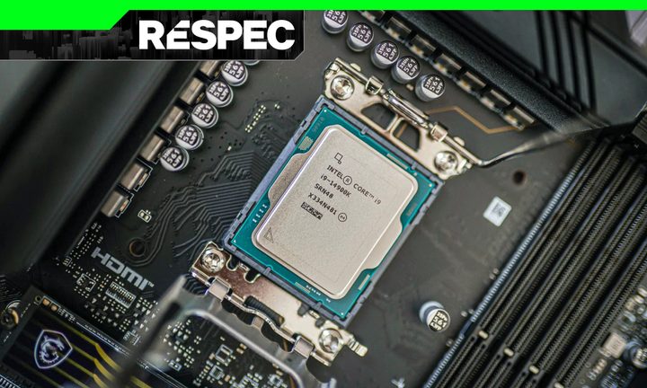 The Intel Core i9-14900K slotted in a motherboard.