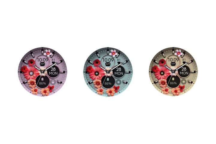 Flowers Purple Wear OS watch face for Samsung Galaxy Watch.