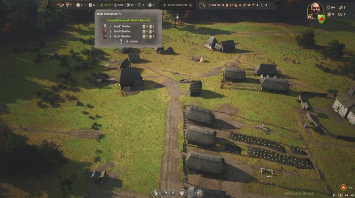 A menu detailing the population of a town in Manor Lords.