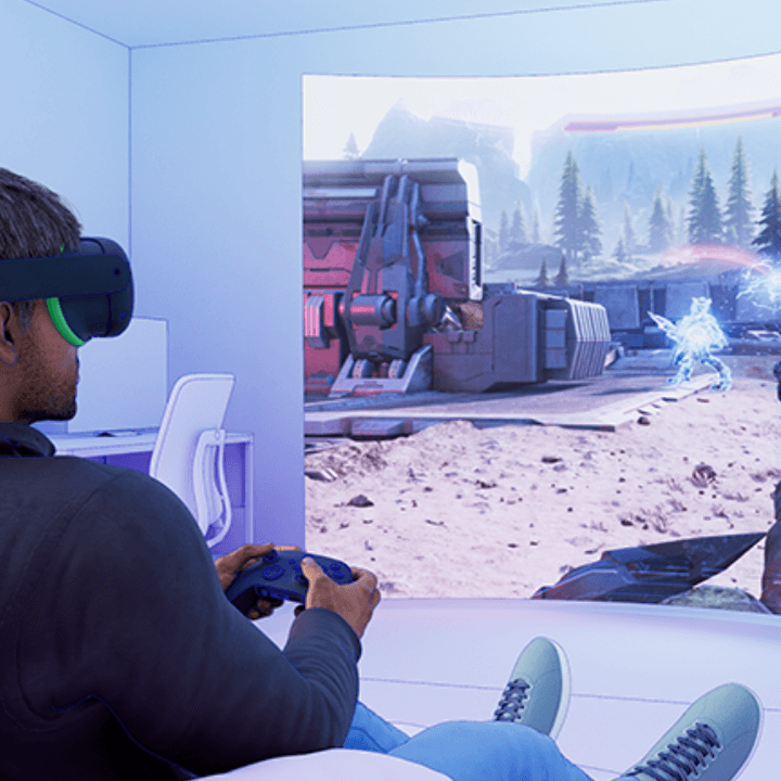 A concept image of someone playing a game in virtual reality.