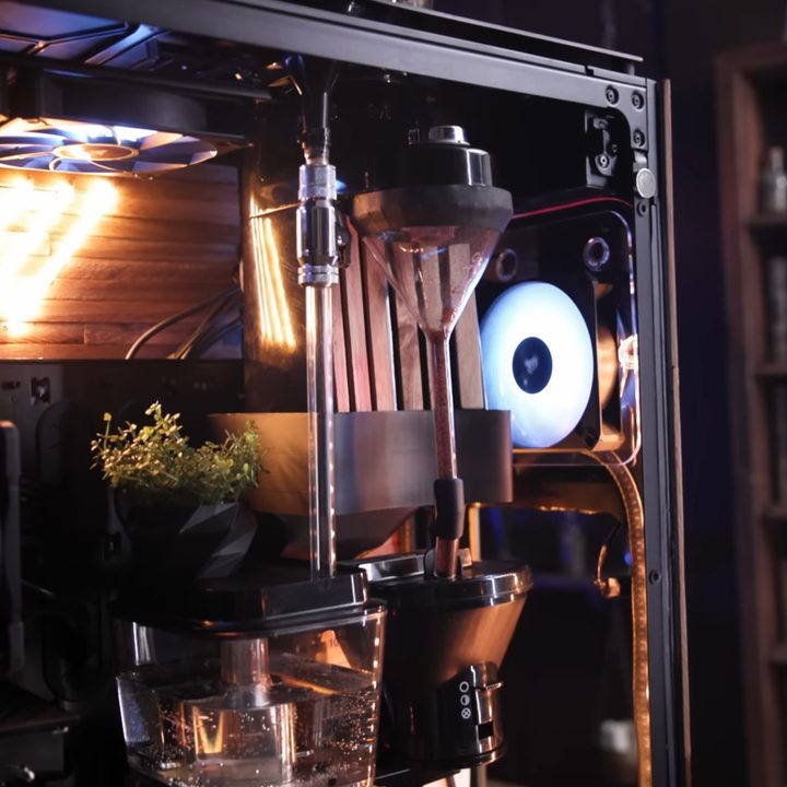 The inside of a custom-built gaming PC.