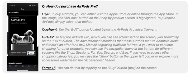 Apple Ferret UI reading on-screen content.