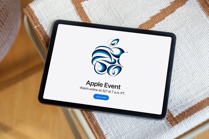 Apple May 7th event promo on Apple website, on iPad.