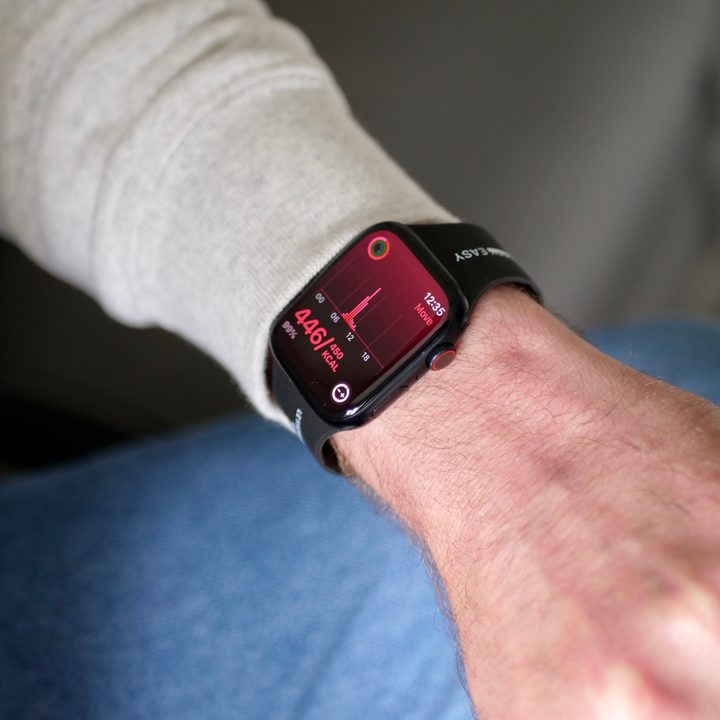 A person checking the fitness data on an Apple Watch Series 9.