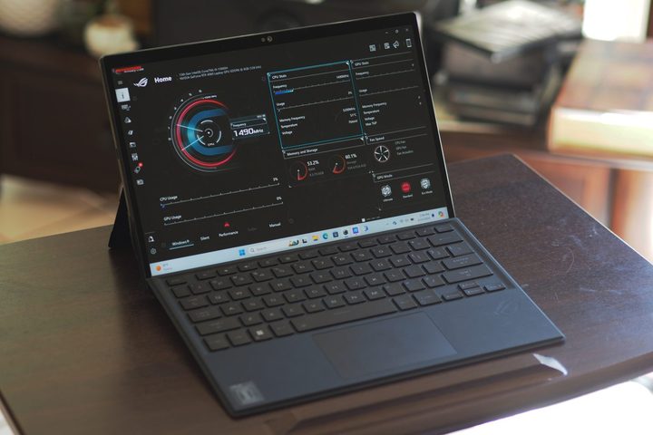 Asus ROG Flow Z13 front angled view showing display and keyboard.