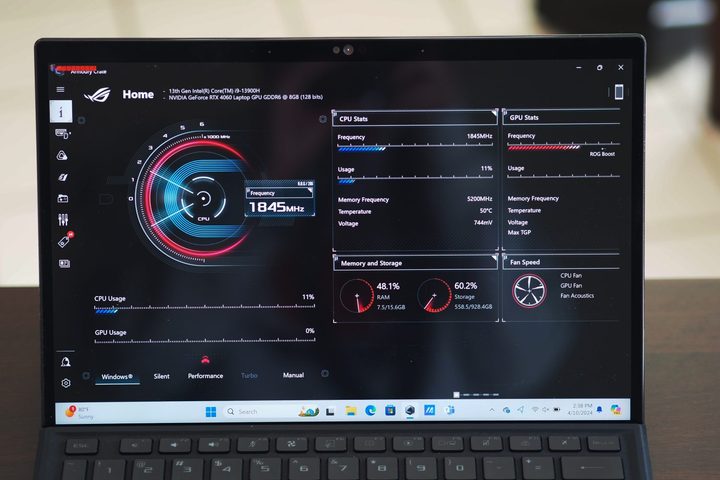 Asus ROG Flow Z13 front view showing utility.