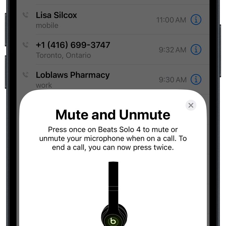 Beats Solo 4 settings in iOS.