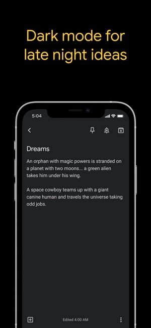 Dark mode in Google Keep.