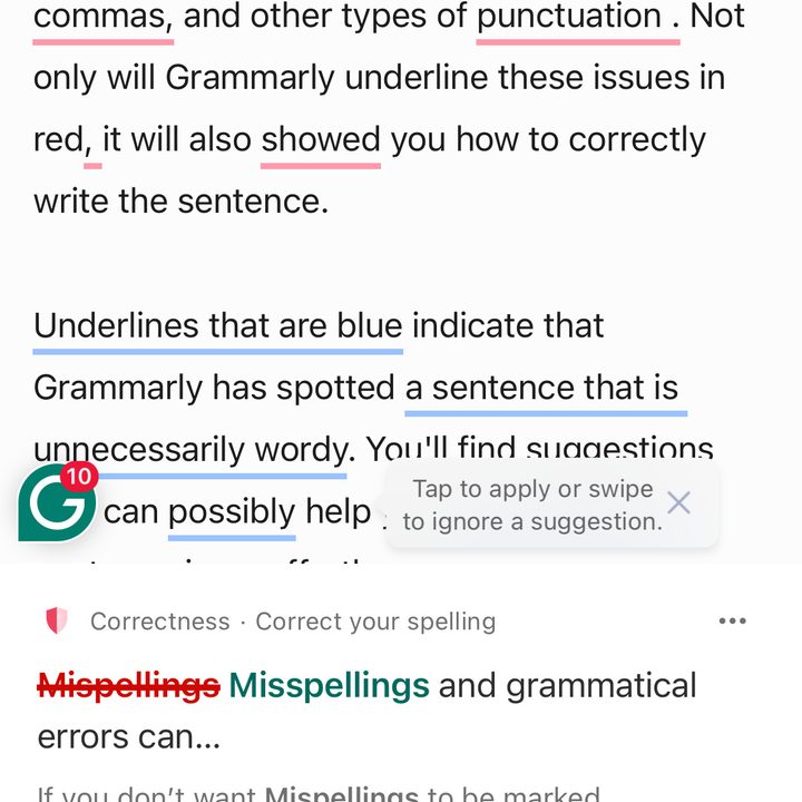 Spellchecking in Grammarly.