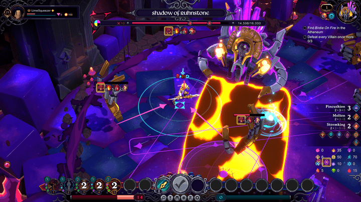 Characters fight off a boss in Inkbound.