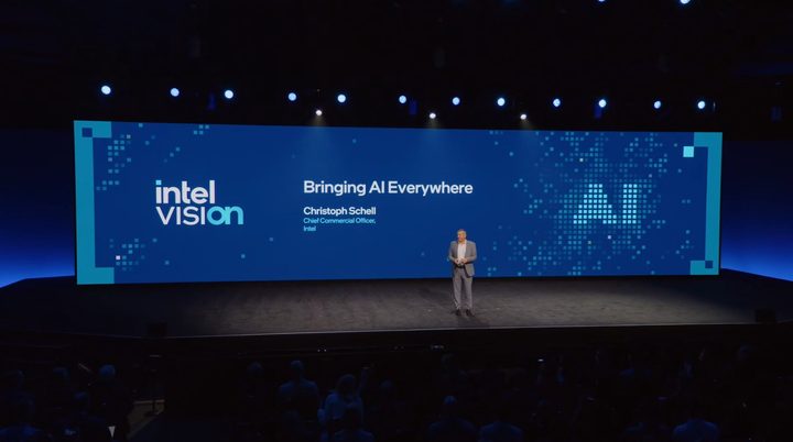 An Intel executive presenting at Intel Vision.