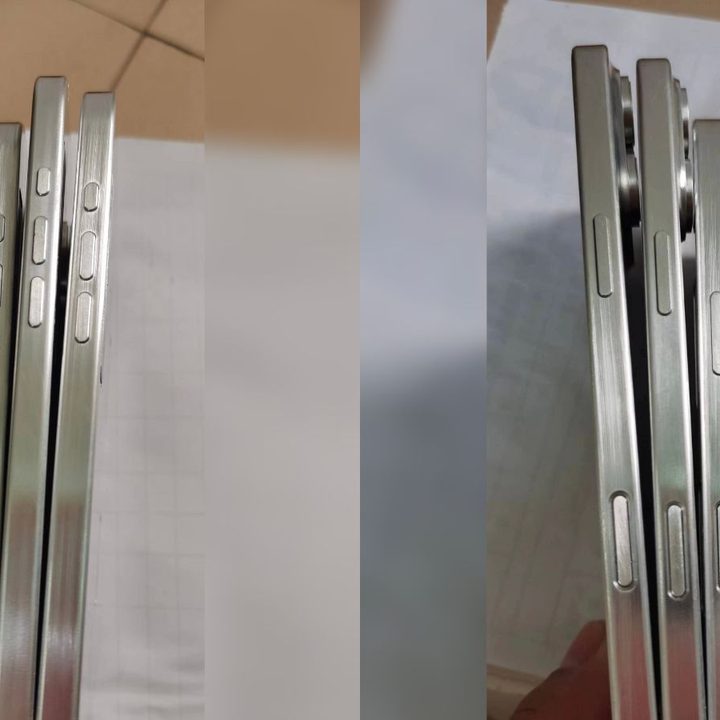 Side view of the iPhone 16 dummy models showing Action buttons and Capture buttons.