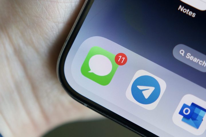 Close-up photo of the Messages app on an iPhone.
