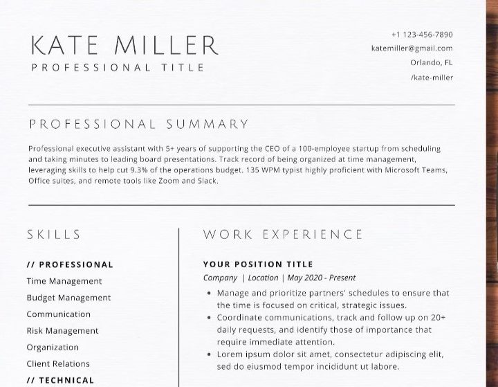 Kate Miller resume template.