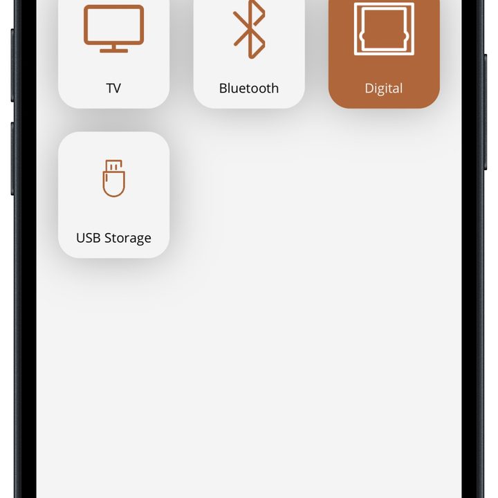 Klipsch Connect Plus app for iOS: input selection.