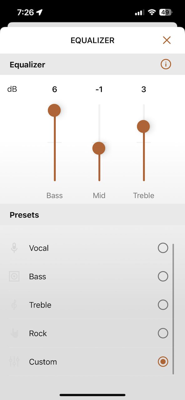 The Klipsch Connect App's EQ.