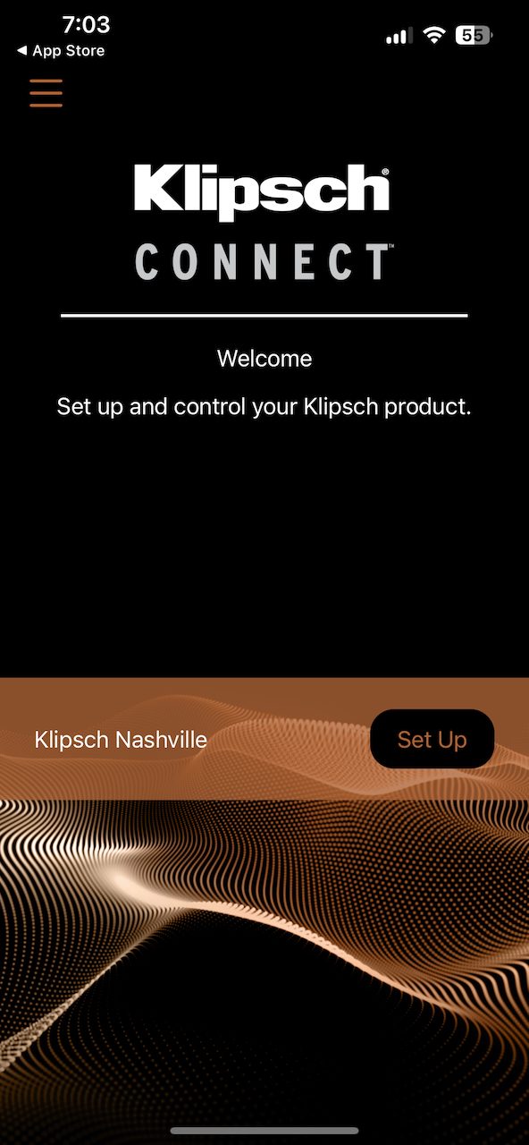 The Klipsch Connect App home screen.