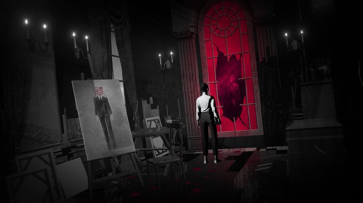 A character stands in front of a cracked mirror in Lorelei and the Laser Eyes.