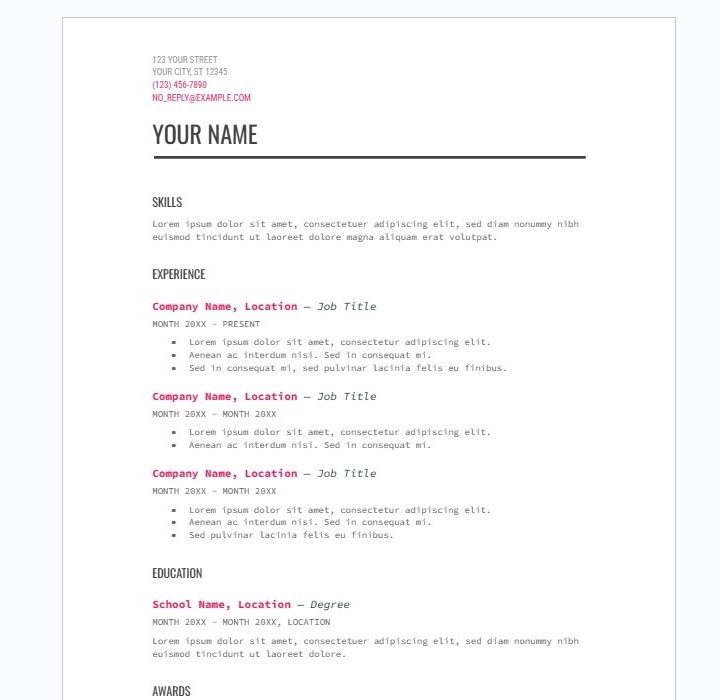 Modern Writer resume template.