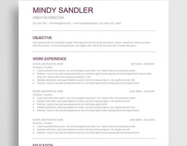 Mindy Sandler resume template.