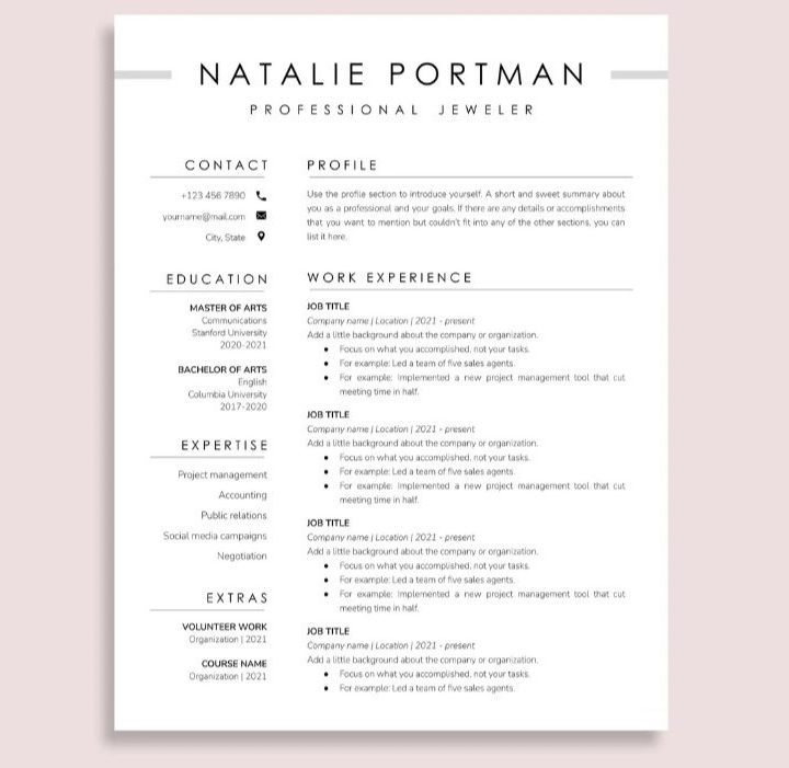 Natalie Portman resume template.