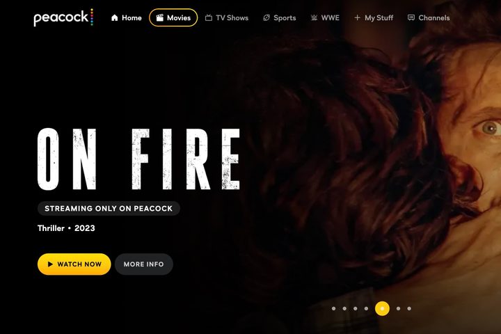 screenshot showing film section on Peacock.